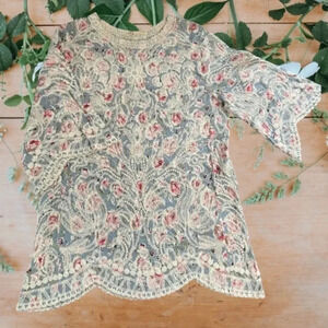 Solitaire Anthropologie (M) Embroidered Floral Top Fairy Boho Victorian Feminine